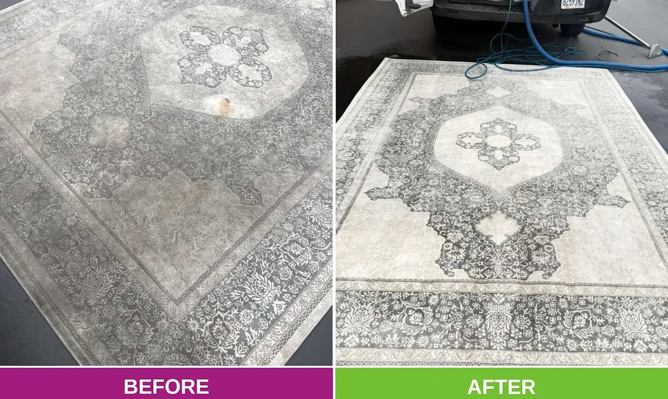 Area Rug Steam Cleaning before and after cleaning