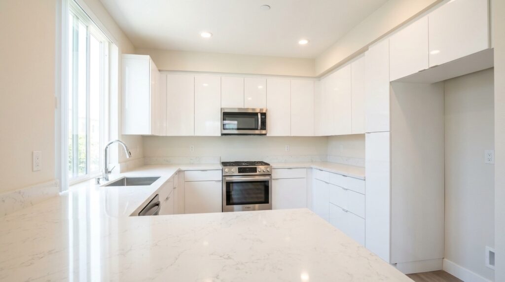 Clean white kitchen after a San Diego move-out cleaning